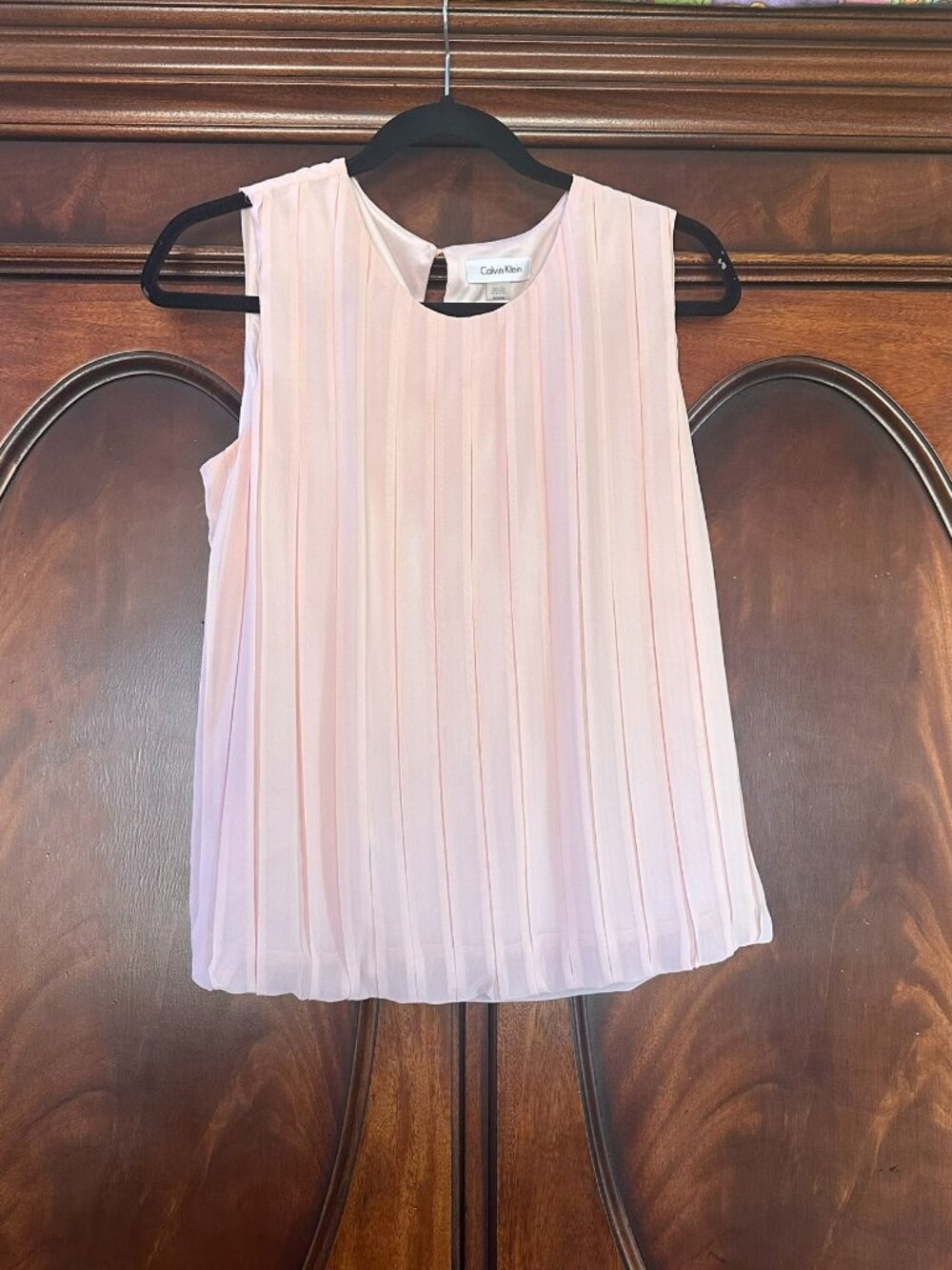 Calvin KleinBlush Pink Pleated Sleeveless Blouse Medium Career Layering Top